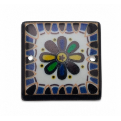 Pieza de resina cuadrada de 27mm con dibujo de flor colorines
