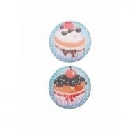 Cabuchón redondo con ilustración de cupcakes de 34mm.