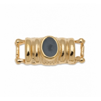 Entre pieza con esmalte central negro para cuero plano de 5x2mm color dorado
