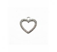 Silueta forma de corazón con circonitas en plata de ley con anilla para colgar