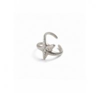 Anillo con estrella de mar central de zamak de 17mm de color plata vieja