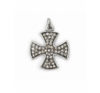 Colgante cruz Malta con strass gris de 40mm